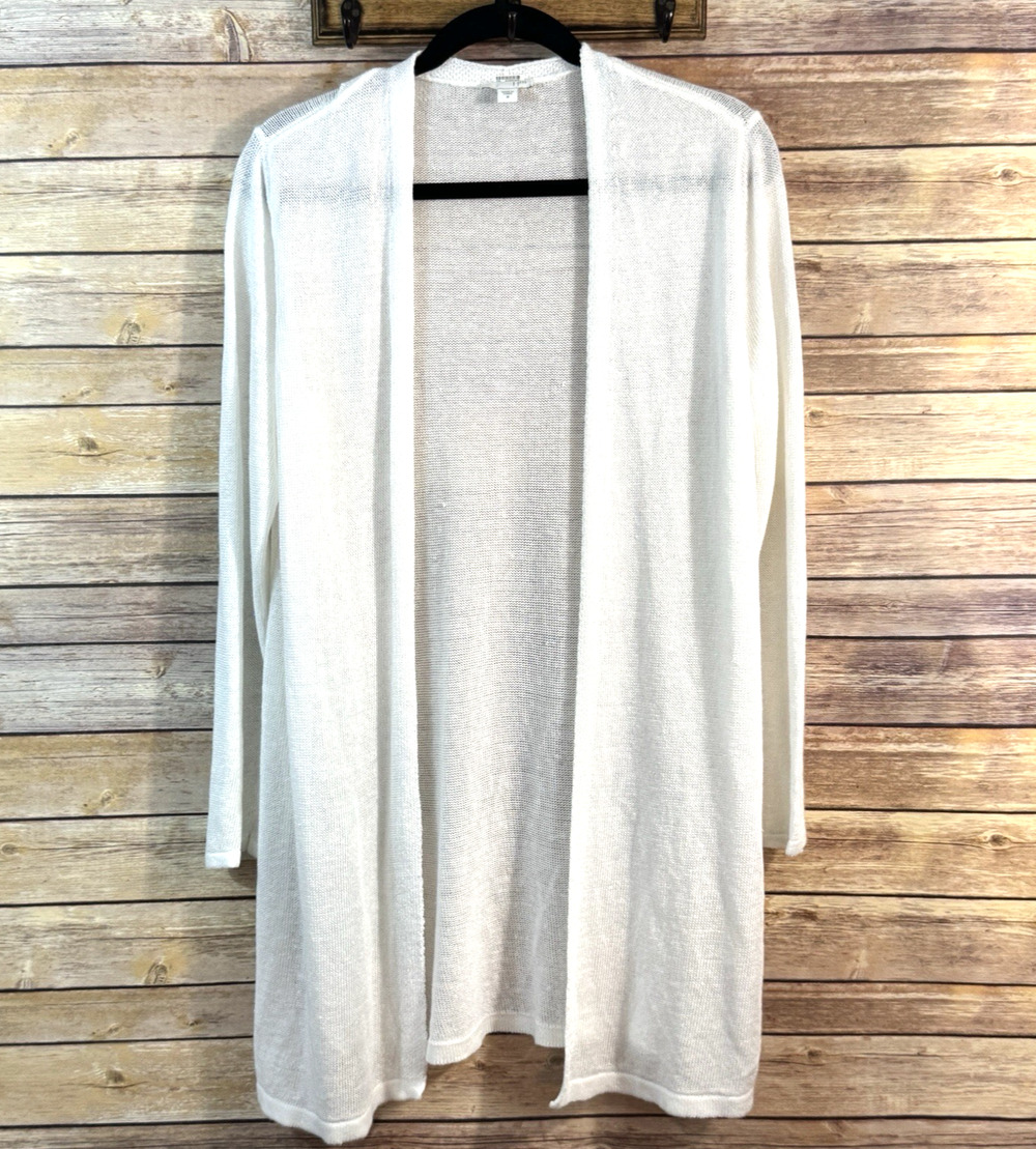 J.Jill White Linen Blend Long Sleeve Open Front Womens Cardigan Relaxed Travel M